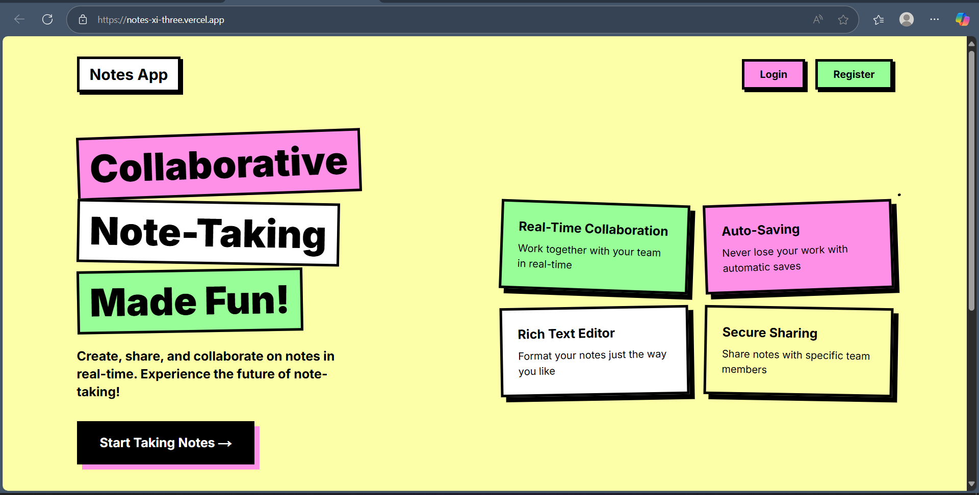 Real-Time Notes Collaboration App